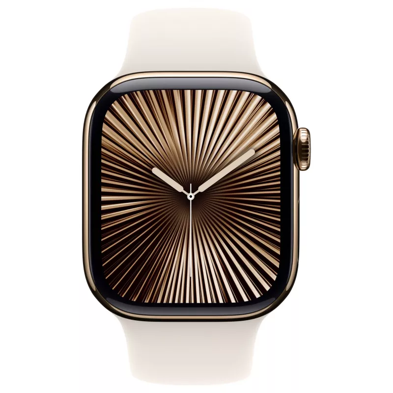 Apple Watch Series 10 GPS + Cellular 42mm zelta titāna korpuss ar Starlight sporta siksniņu - S/M (MX063QF/A)
