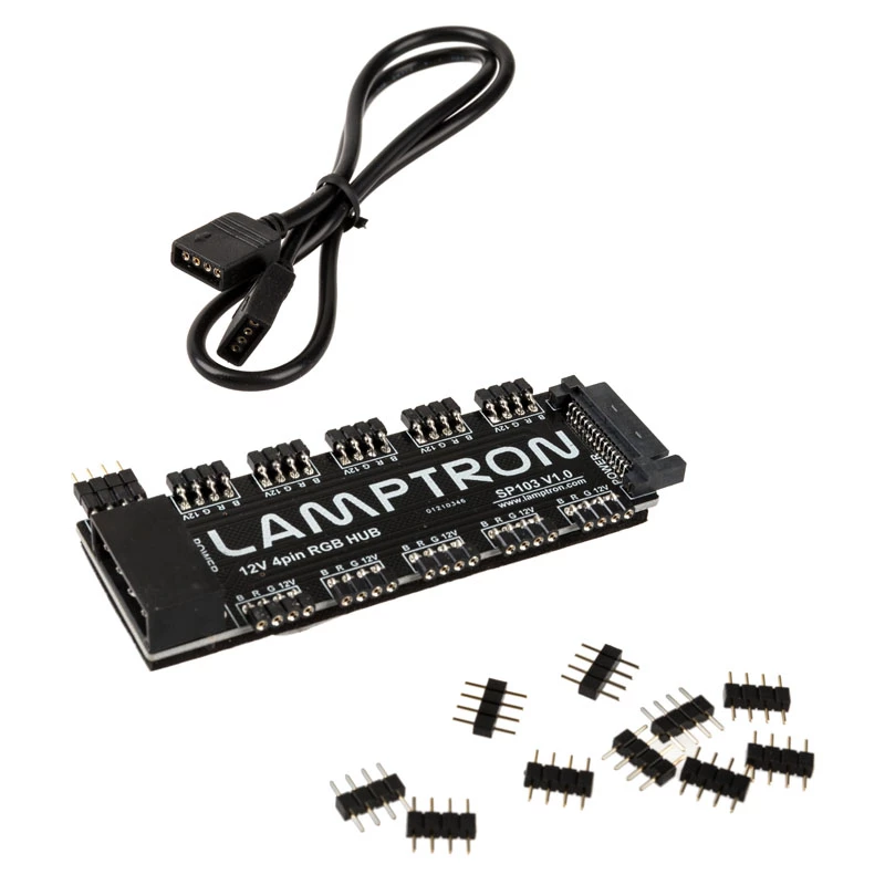 RGB centrmezgls Lamptron SP103 10x priekš Aura Sync, Fusion, Mystic — 10 kanālu RGB kontrolieris
