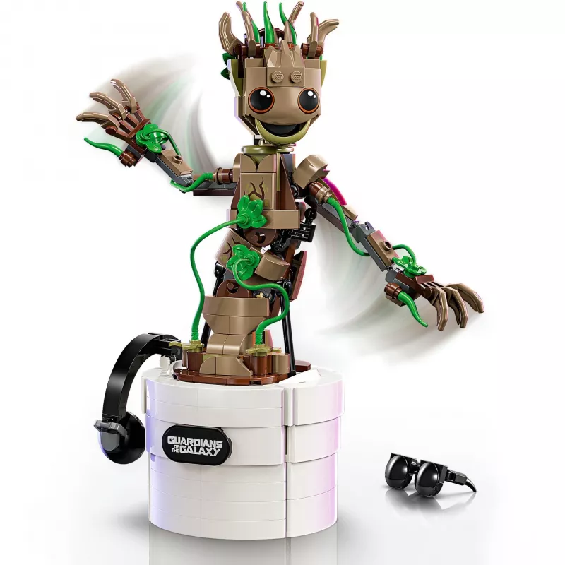 LEGO Marvel Dejojošais Groot būvējama animēta rotaļlieta darbības figūra Galaktikas sargi tēls bērnu ar roku darbināms interaktīvs rotaļu komplekts supervaronis