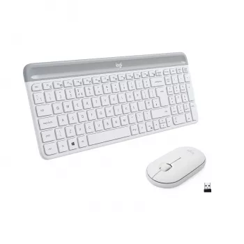 Logitech Slim Wireless Combo MK470 - Tastatūras un peles komplekts - Bezvadu - 2,4 GHz - Spāņu - Baltā krāsā (920-009199)