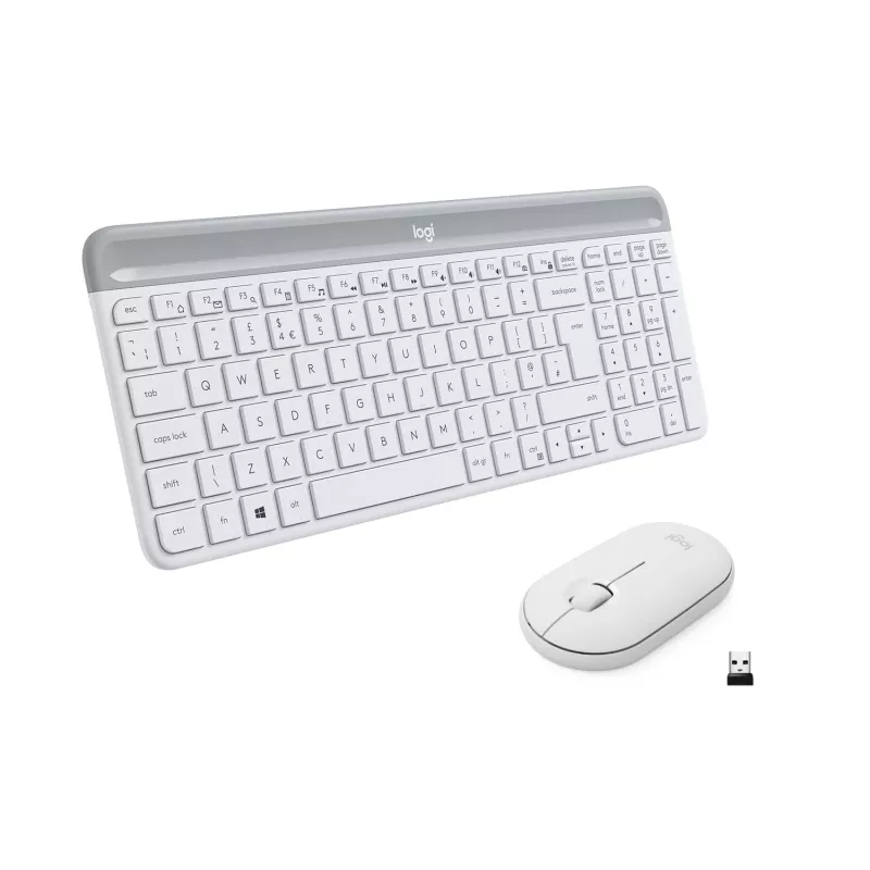 Logitech Slim Wireless Combo MK470 - Tastatūras un peles komplekts - Bezvadu - 2,4 GHz - Spāņu - Baltā krāsā (920-009199)