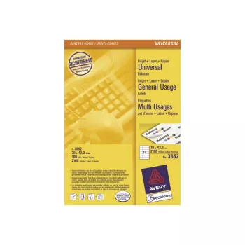 Avery - Etiķetes - Baltas - 42,3 X 70 Mm 2100 etiķetes (100 loksnes X 21) (3652)