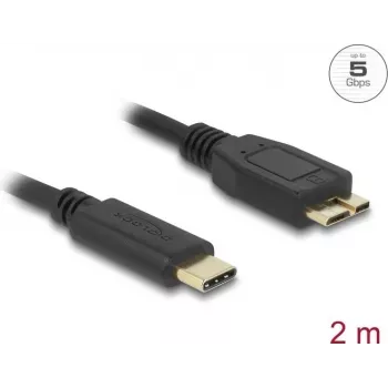 DeLOCK USB kabelis, USB 3.2 Gen 1, 2 m, USB C – Micro-USB B, melns