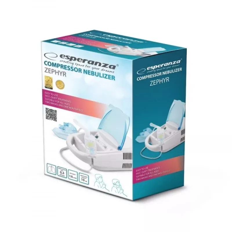 Galda tīkla smidzinātājs ESPERANZA ECN002 — 0,4 ml/min izsmidzināšana, 10 ml tilpums, pieaugušo un bērnu maskas, iemutis, 220 V