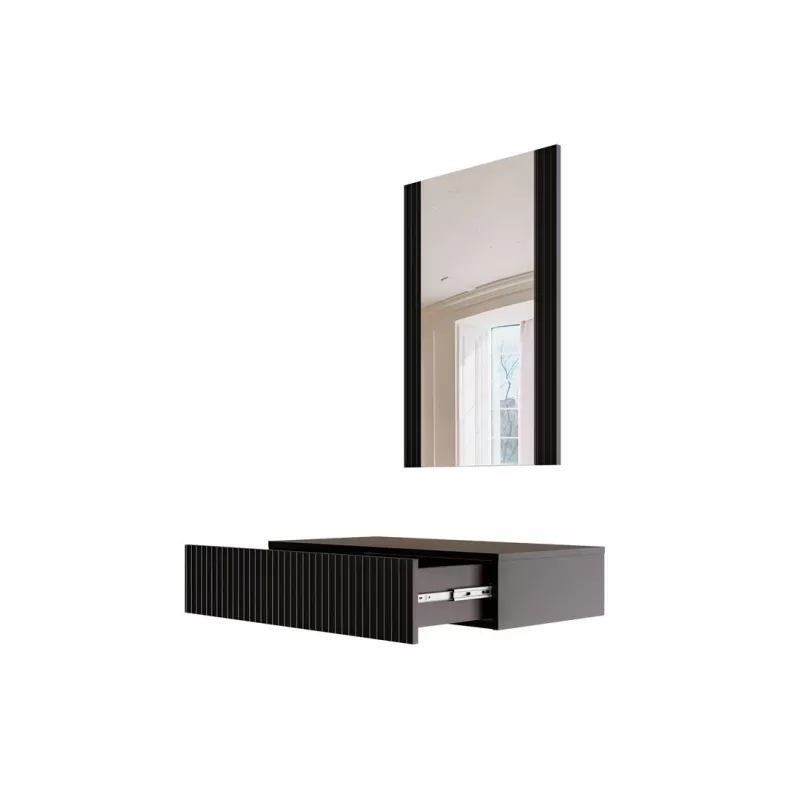Tualetes galdiņš ar spoguli cama meble PAFOS 80×41,6×100 cm, MDF rāmis, 1 atvilktne, matēti melns