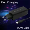 GaN 90W lādētājs QOLTEC 52420 USB-C PD 5–20V 3A/4.5A izeja, 220–240V ieeja, 1,8 m kabelis, melns