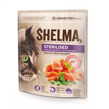 SHELMA Sterilised ar lasi — sausā kaķu barība — 750 g