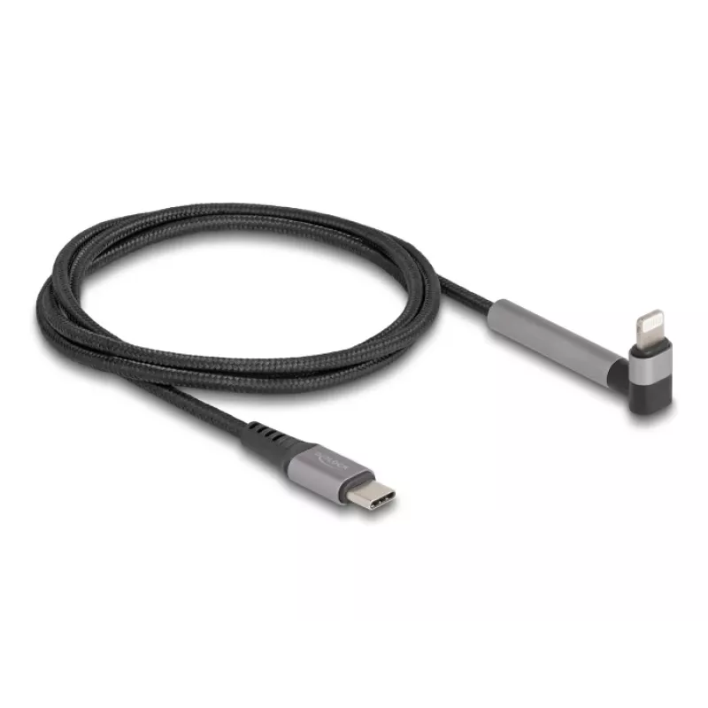 USB Type-C uz Lightning uzlādes un datu kabelis ar leņķveida savienotāju un statīva funkciju, DELOCK 1.5 m, 9 V 3 A (MFi)