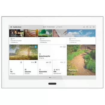 Pie sienas stiprināms SmartTouch skārienslēdzis, busch‑jaeger SmartTouch 10, balts ar tērauda rāmi (modelis 2TMA310050W0001)