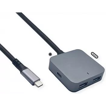 VALUE USB centrmezgls 12.99.1126 — USB 3.2 Gen 2 (Type-C resursdators) 4 porti (2×A + 2×C) 10000 Mbit/s, melns