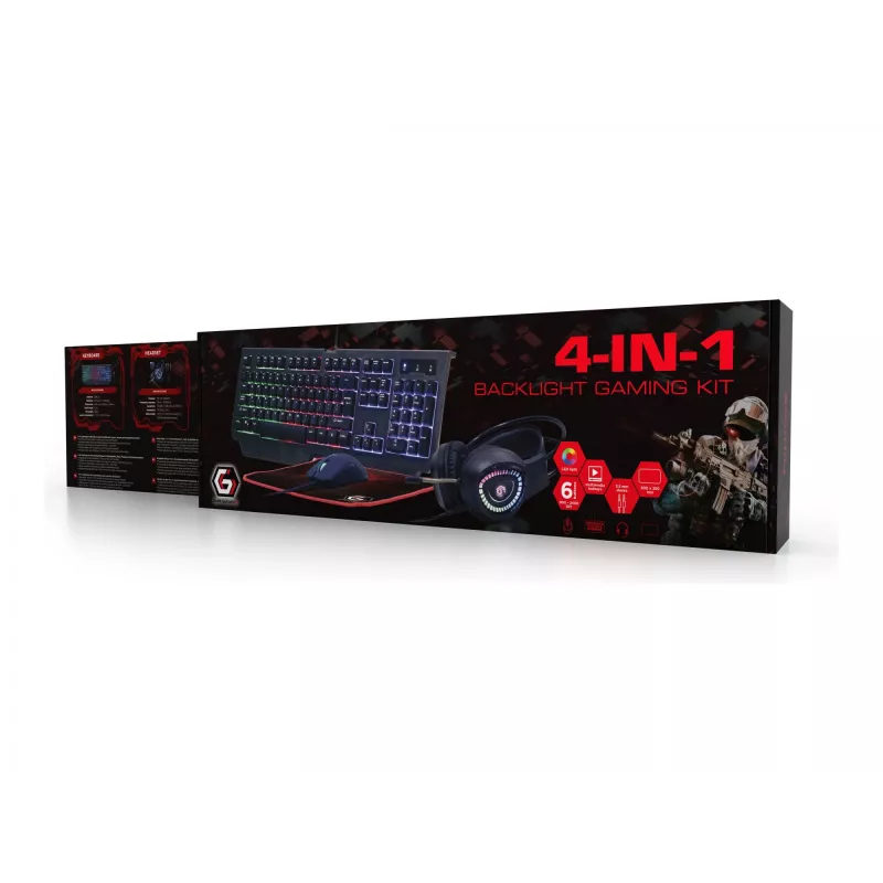 Spēļu tastatūra GEMBIRD GGS-UMGL4-01 pilna izmēra USB QWERTY 104 taustiņu US English ar peli, melna