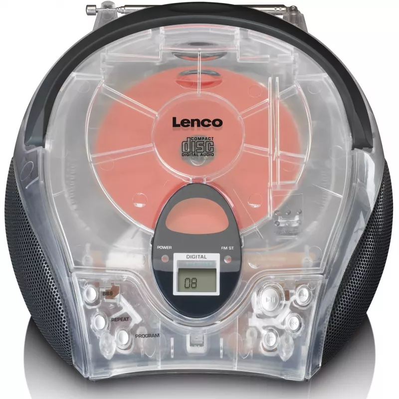Portatīvs radio CD atskaņotājs Lenco SCD-24TR — FM, 4 W izejas jauda, LCD, teleskopiskā antena, maiņstrāva/līdzstrāva, 6×C baterijas