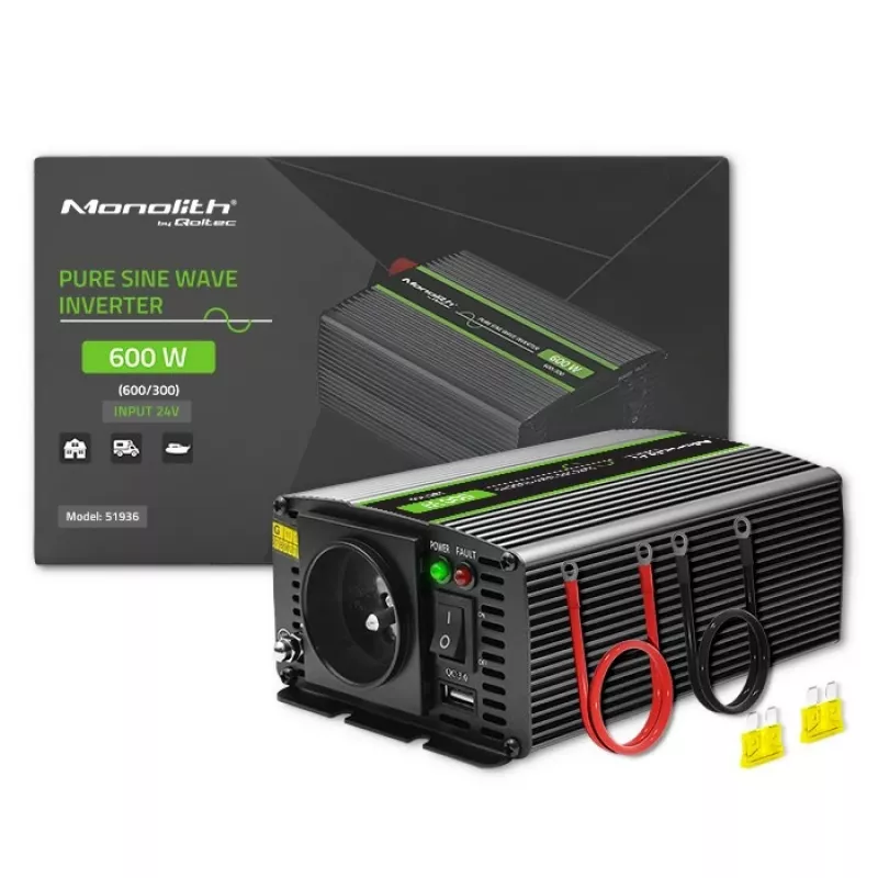 Qoltec Monolith strāvas adapteris Auto 600 W Melns