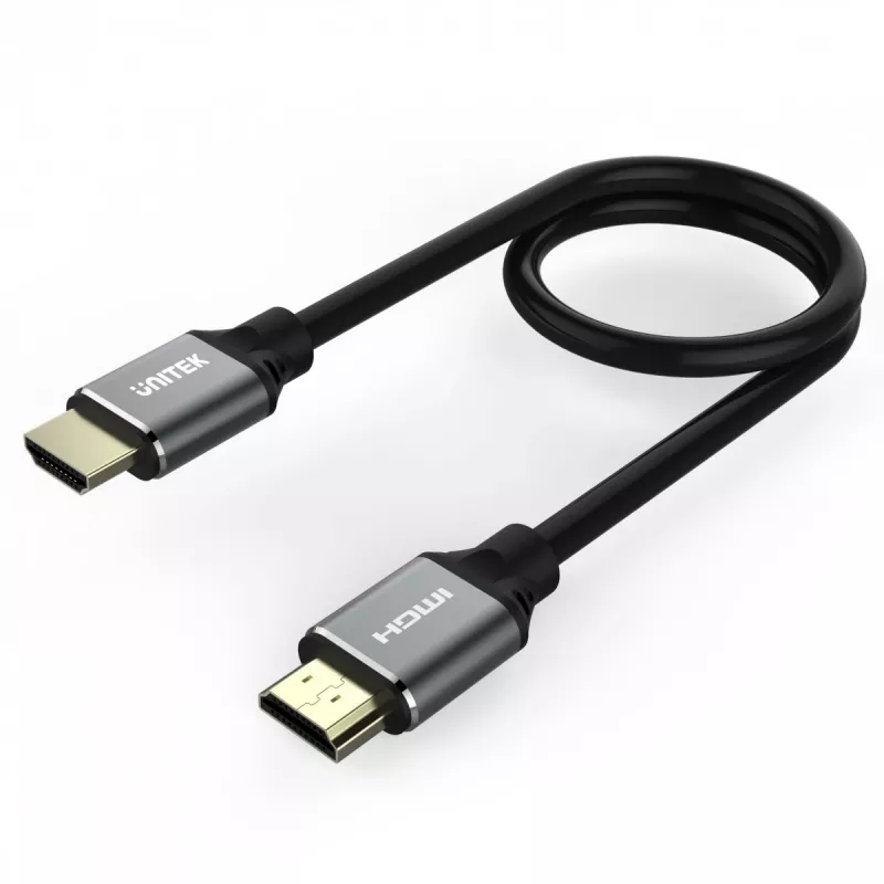 HDMI kabelis Unitek C138W 2 m — HDMI 2.1, 48 Gbit/s, 4K/120Hz, HDR10 & Dolby Vision, ARC, zeltīti savienotāji