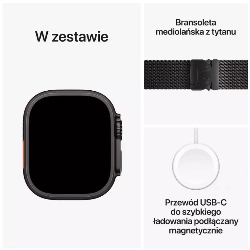 Viedpulkstenis Apple Watch Ultra 3 GPS + Cellular 49mm Melns Titāna Korpuss ar Melnu Titāna Milānas Cilpu Vidējs