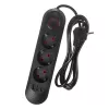 Strāvas sadalītājs MACLEAN MCE394 B — 3 rozetes + 3×USB A, 110–240 V, 2,1 A USB, 2500 W, 1,5 m kabelis, melns