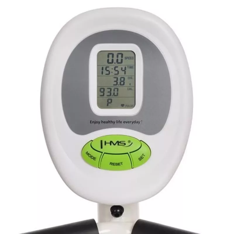 Horizontāls magnētiskais velotrenažieris balts un zaļš HMS R9259
