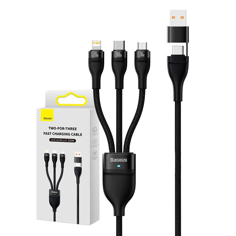 USB kabelis Baseus CASS030101 1,2 m USB A/USB C uz USB C/Micro-USB B/Lightning melns