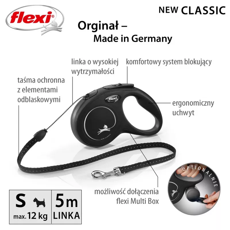 Flexi New CLASSIC 5 m melna suņa automātiskā pavada