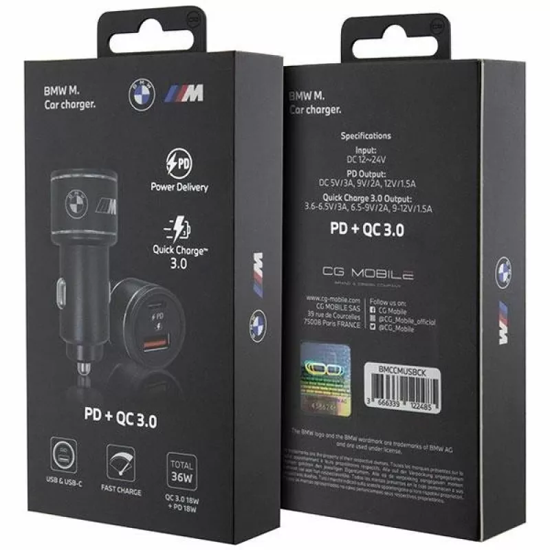 Auto lādētājs 20W PD-QC 3.0 Ātrā uzlāde melns