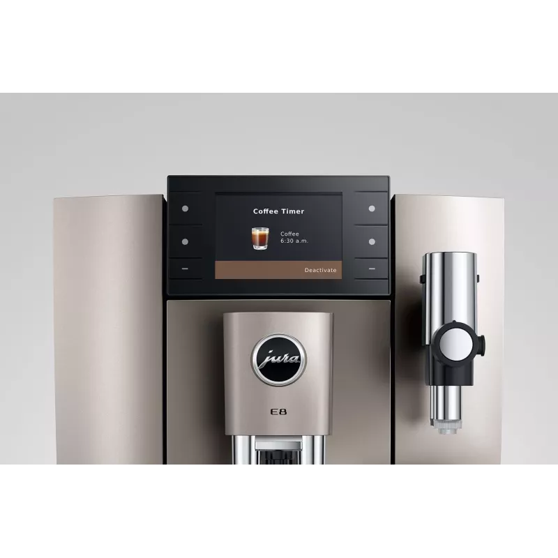 Espresso kafijas automāts JURA E8 Pilnībā automātisks 1,9 L Sudraba — 15 bāri, 3,5 collu displejs, dzirnaviņas, piena putotājs