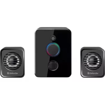 2.1 datora skaļruņi DEFENDER V12 11W RMS USB, 3,5 mm, zemfrekvences skaļrunis, melna, 223×115×130 mm