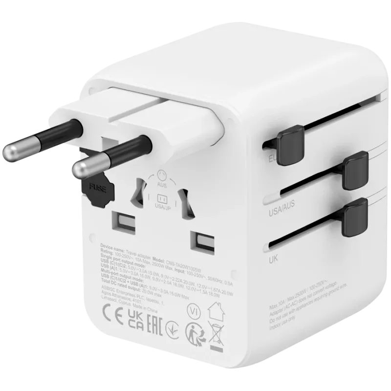 CANYON ceļojumu adapteris OnTour 20 EU/UK/US/AUS 20W Balts