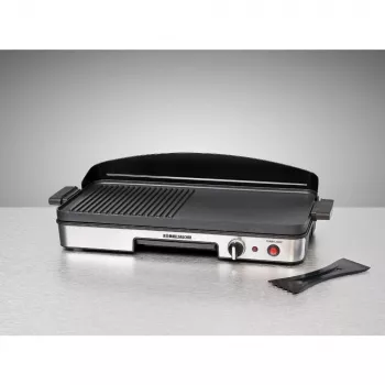 Elektriskais galda grils Rommelsbacher BBQ 2003 — 1900 W, 50×25 cm, rievota + Teppanyaki, regulējams termostats, sudraba/melns