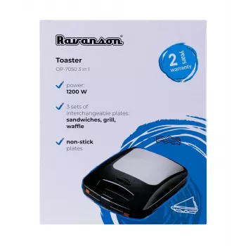 Ravanson OP-7050 sviestmaižu gatavotājs 3 vienā, 1200 W, melns/sudrabots