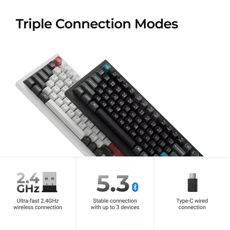 Mehāniskā tastatūra Keychron Q1 Ultra 8K — 75% forma, USB + RF bezvadu + Bluetooth, RGB LED, Melna