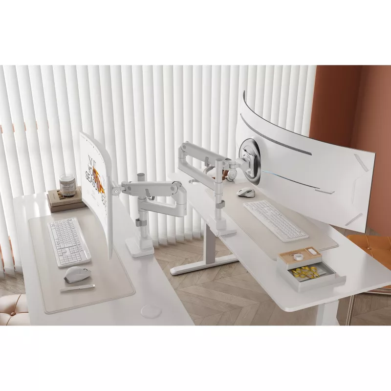 Monitora stiprinājums DIGITUS Single, skavas veida, maks. 57 collas, 27 kg ietilpība, VESA 75x75–100x100, balts