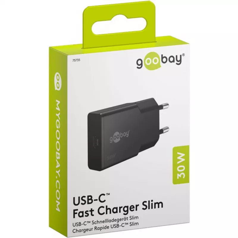 Goobay USB-C™ PD GaN ātrais lādētājs plāns (30 W) melns