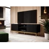TV skapis Cama PAFOS uz zelta tērauda rāmja 150x40x60 cm matēts melns, skaidu plātnes virsma