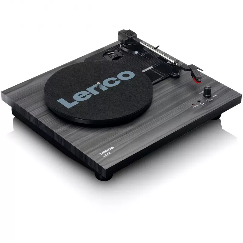 Siksnas piedziņas audio atskaņotājs Lenco LS-10, melns, ar iebūvētiem skaļruņiem, 33/45 RPM, RCA izeja, austiņu ligzda