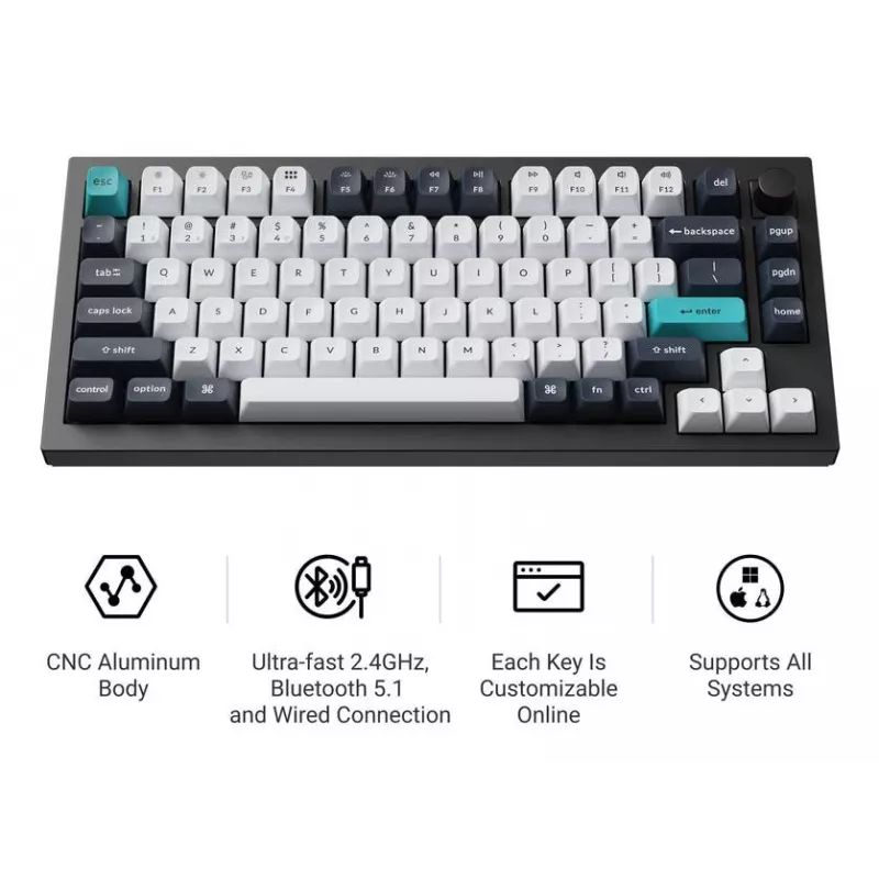 Mehāniskā tastatūra Keychron Q1 Max 75% ar Banana slēdžiem, Carbon Black
