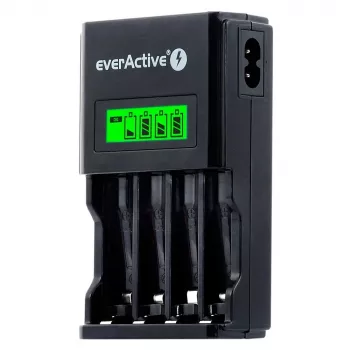 Baterijas lādētājs everActive NC450B — 4 šūnu AAA lādētājs, 110/230V maiņstrāva, melns
