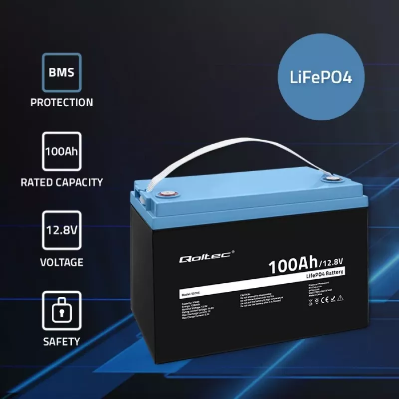 Qoltec 53705 litija dzelzs fosfāta akumulators 100 Ah 12.8 V