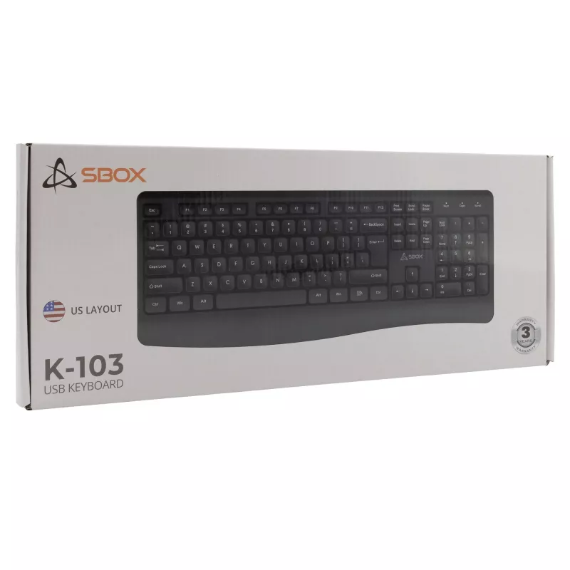 Vadu USB tastatūra SBOX K-103 US melna — ASV izkārtojums, USB savienojums