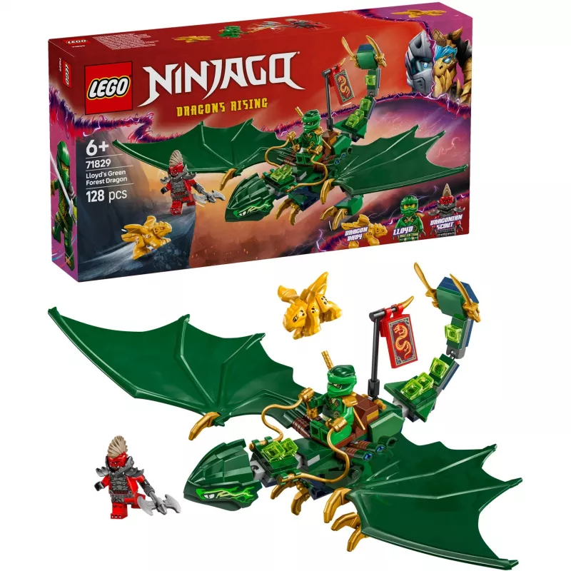 Konstrukciju rotaļlietu komplekts LEGO NINJAGO 71829 Lloyd's zaļa Forest Dragon, 128 gabali, 2 minifigūras, vecumam no 6 gadiem