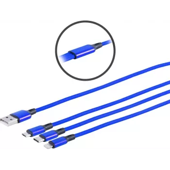 USB 3-in-1 uzlādes kabelis ShiverPeaks 14-50071 — Micro B, USB-C 8-pin, 1,2 m, zils
