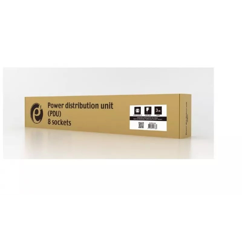 Strāvas sadales bloks GEMBIRD EG-PDU-014 — 8× Type F ligzdas, 16 A, 3 m kabelis, 1U plaukta, 3680 W, melns