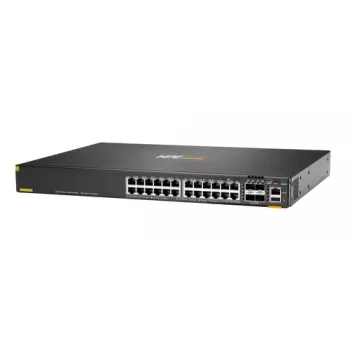 Hewlett Packard Enterprise HPE Aruba Networking CX 6200F 24G 4SFP+ komutators - maks. sakraušanas attālums 10 km - L3 - pārvaldīts - 24 x 10/100/1000 + 4 x 100/1000/10G SFP+ - priekša a