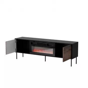 TV skapis cama meble CORTINA 180x40x60 cm melns/riekstkoks ar melnu elektrisko kamīnu