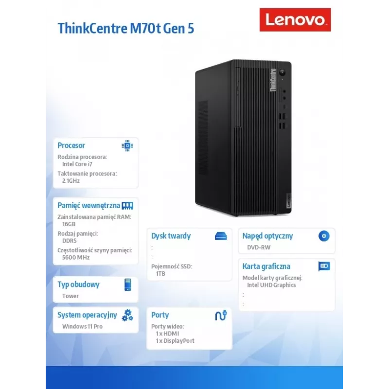 Dators ThinkCentre M70t G5 i7-14700 16GB 1TB INT DVD W11Pro