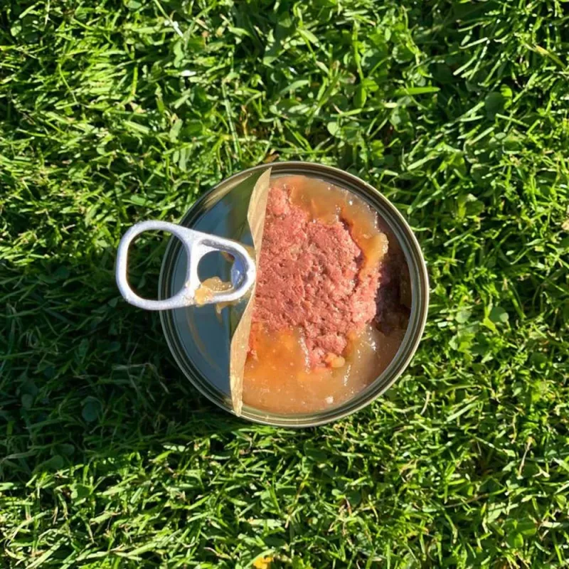 Slapjā suņu barība OLLO Pure Beef and zaļa Tripe 400 g bundža — pieaugušiem suņiem, olbaltumvielas 14,5%, tauki 11,9%, mitrums 69%