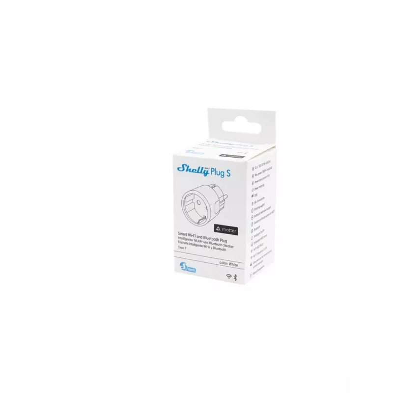 Viedā kontaktligzda Shelly Plug S Gen3 — „Wi‑Fi“ viedā kontaktligzda ar enerģijas uzraudzību, F tips, 110–230 V, 2500 W, balta