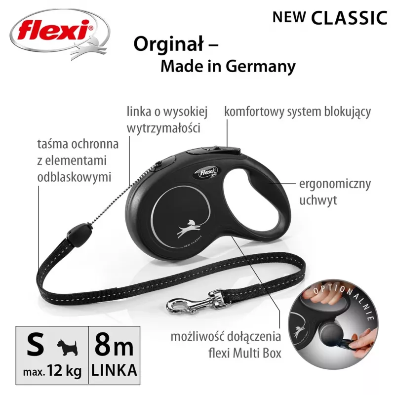 Flexi jauna CLASSIC 8 m melns izvelkams pavada suņiem