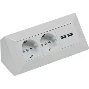 ChiliTec kontaktligzdu bloks 2-virzienu+2xUSB Sudraba 230V maks.16A 18x18x8cm (22141)