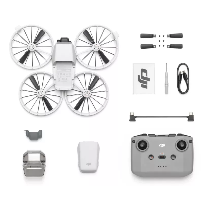Drons DJI Flip ar 4 rotoriem, 48 MP kameru, 3840×2160 video, 3110 mAh akumulatoru, melnā/baltā krāsā