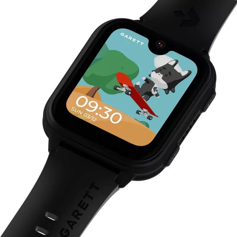 Smartwatch Garett Kids Vibe Ai 4G Melns — bērnu viedpulkstenis ar 4G, GPS izsekošanu, ūdensizturīgs